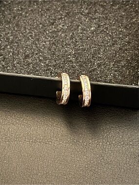 Rose Gold Crystal Huggie Hoop Earrings - Women Jewelry